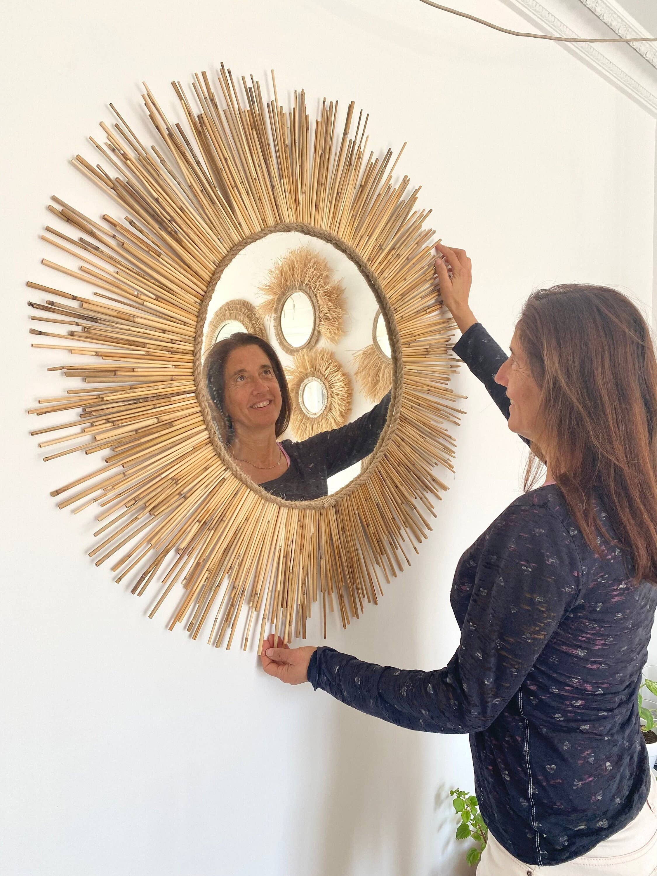 Geometrik Design – wholesale Wall stone – Natural Bamboo Round Decorative Wall Mirror2