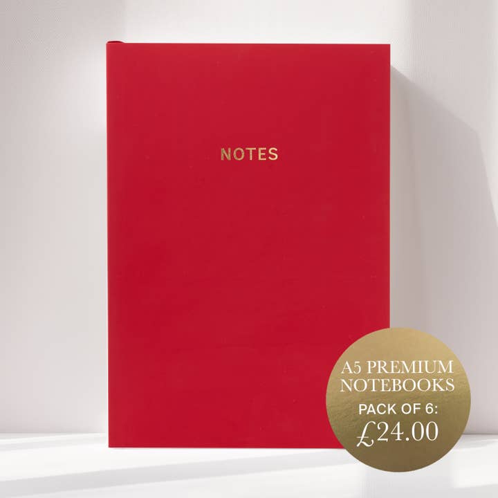 Scarlet red A5 Premium Lined Notebook for wholesale by The Personalised Stationery Company Ltd