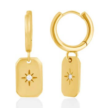 Dangling Dogtag Huggie for wholesale by Aurora Jewels