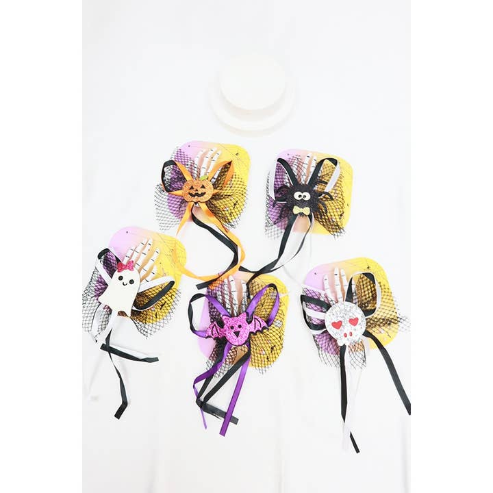 MIX COLOR Halloween Mesh Bow Skeleton Hand Hair Clip for wholesale on Faire