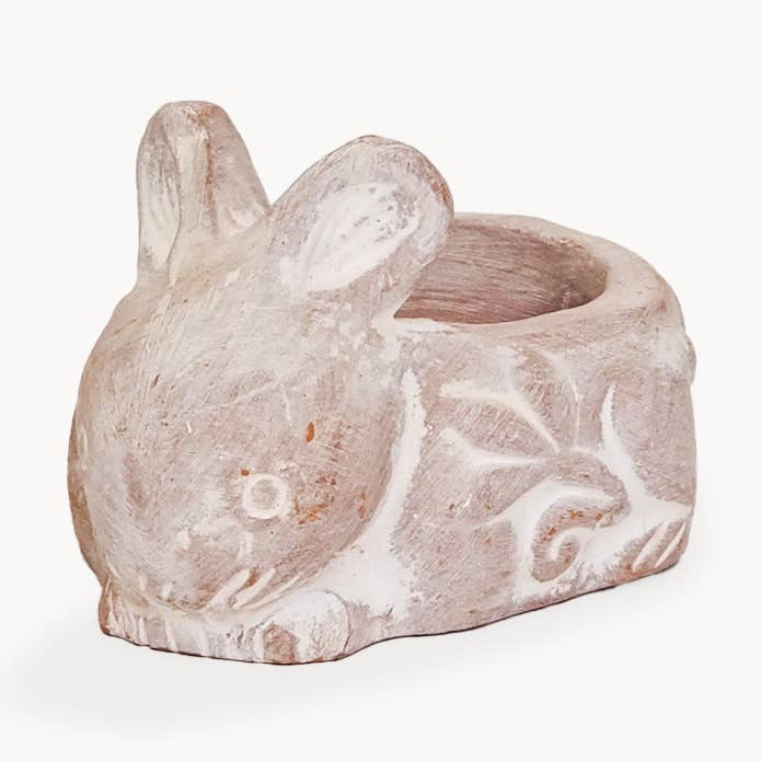 Portavelas de té de terracota hecho a mano - Conejo para venta al por mayor de KORISSA
