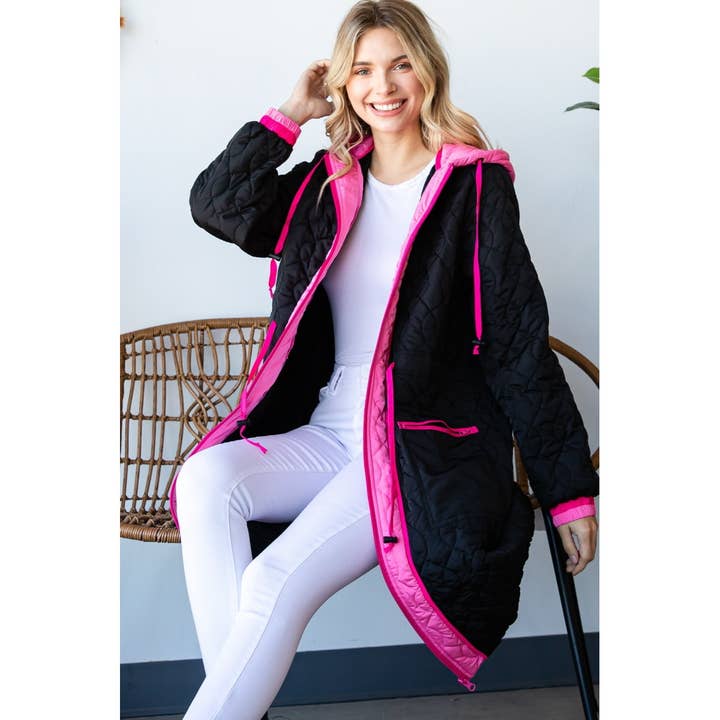 Veveret - Wholesale Coat - Women's - Lite Quilted Hooded Long Coat