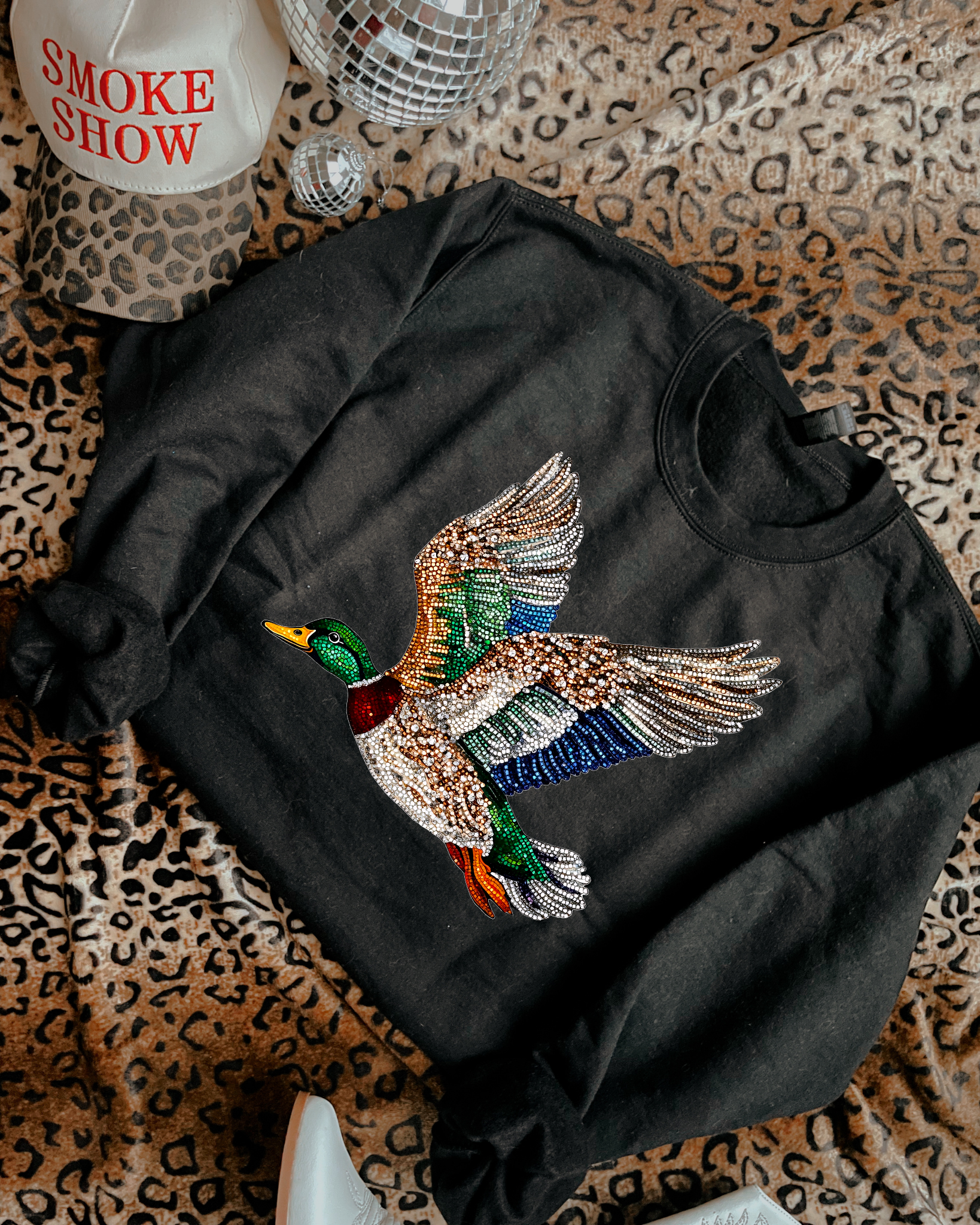 Downtown Darling Wholesale - Wholesale Graphic Sweatshirt - Women's - Faux Rhinestone Duck Sweatshirt 0
