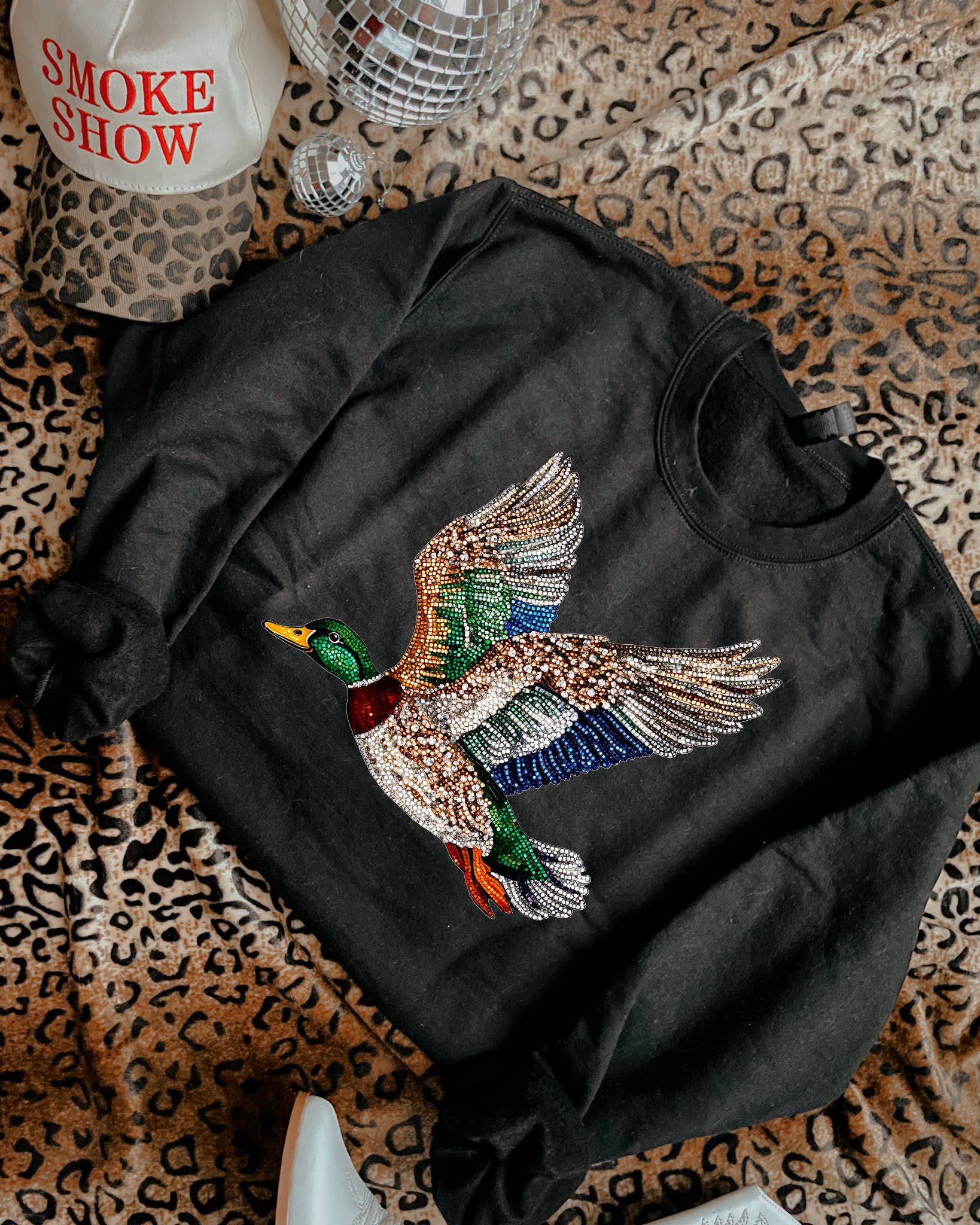 Downtown Darling Wholesale - Wholesale Graphic Sweatshirt - Women's - Faux Rhinestone Duck Sweatshirt
