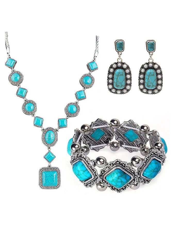 Turquoise Necklace Bracelet and Earrings Set ZK1508 for wholesale by UNISHE