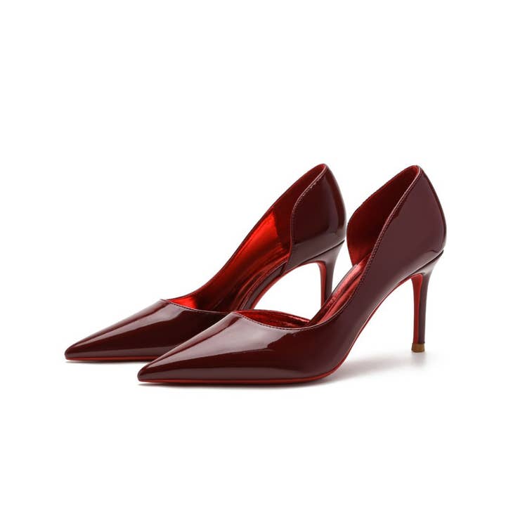 JP97 Glossy Black Pointed Toe Slim Heel Work Pumps for wholesale by JanL Ladies Shop