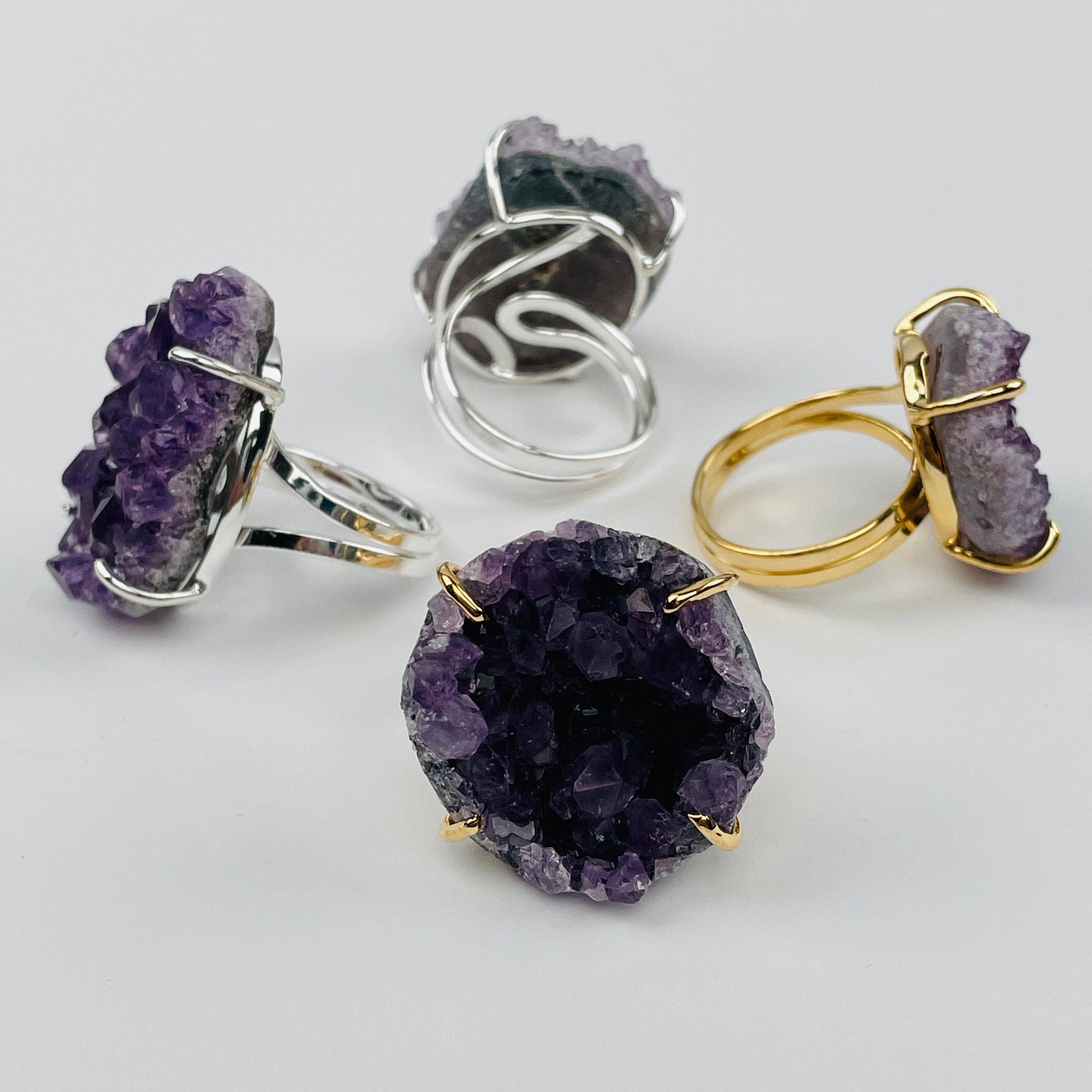 Rock Paradise - Wholesale Cocktail/Statement Ring - Crystal Cluster Ring Amethyst Citrine Crystal Quartz -8