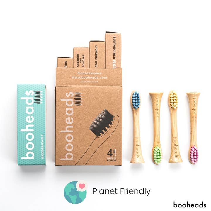 booheads - Vendita all'ingrosso Spazzolino da denti - Testine elettriche biodegradabili Boohead multicolore, confezione da 4