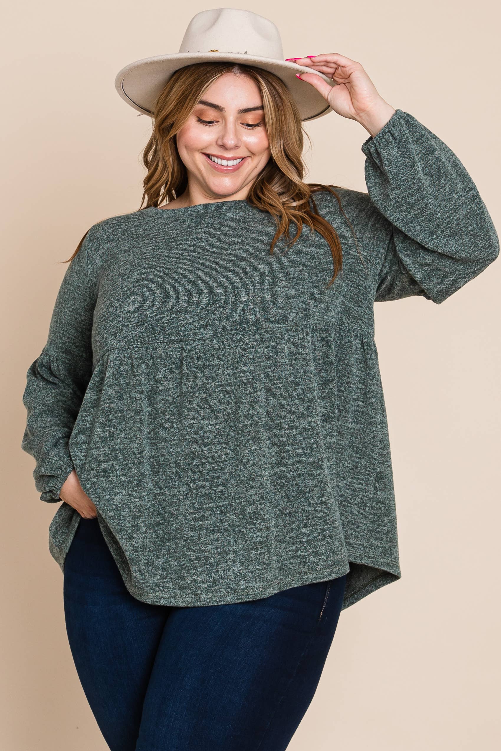 Oliva ETK-8849-PL Top babydoll in maglia bicolore taglie forti in vendita all'ingrosso su Faire5