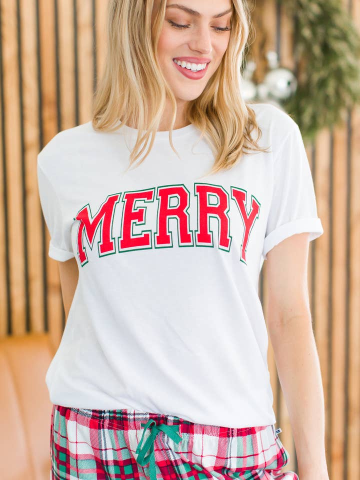 Adult Red Merry Short Sleeve Graphic Tee
 for wholesale by RuffleButts + RuggedButts
