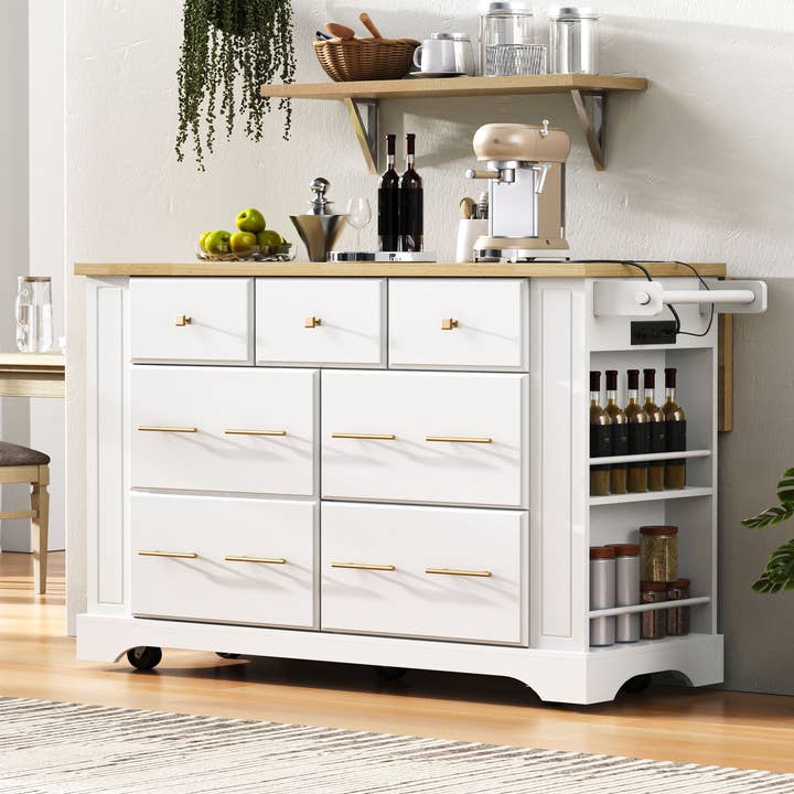 39F Inc. - Wholesale Kitchen Storage/Organizer - 51.2" Farmhouse Kitchen Island with 6 Drawers & Drop Leaf37