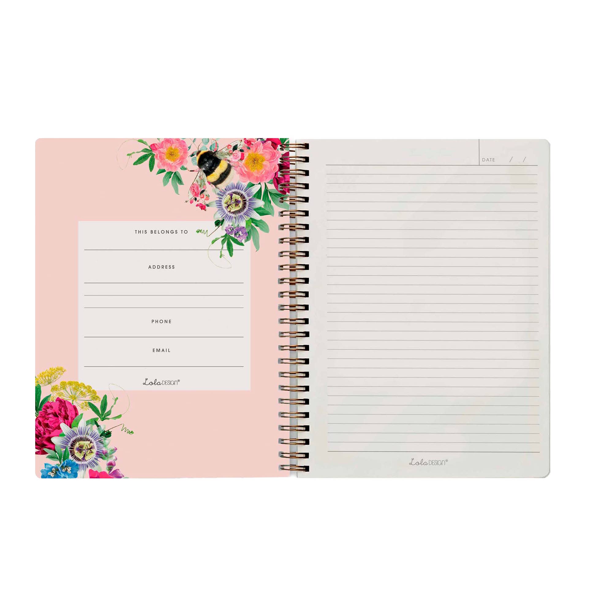Lola Design Ltd - Wholesale Notebook - Wiro Bound pink patterBee Luxury Organiser Notebook1