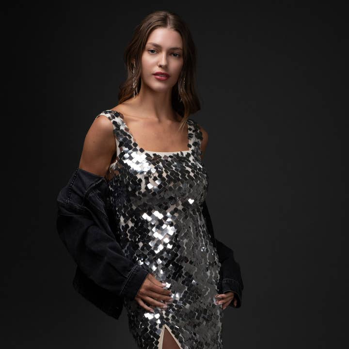 SIDE SLIT SEQUIN MIDI DRESS and other Purchase Wholesale large sequins. Free Returns & Net 60 Terms on Faire trending on Faire.