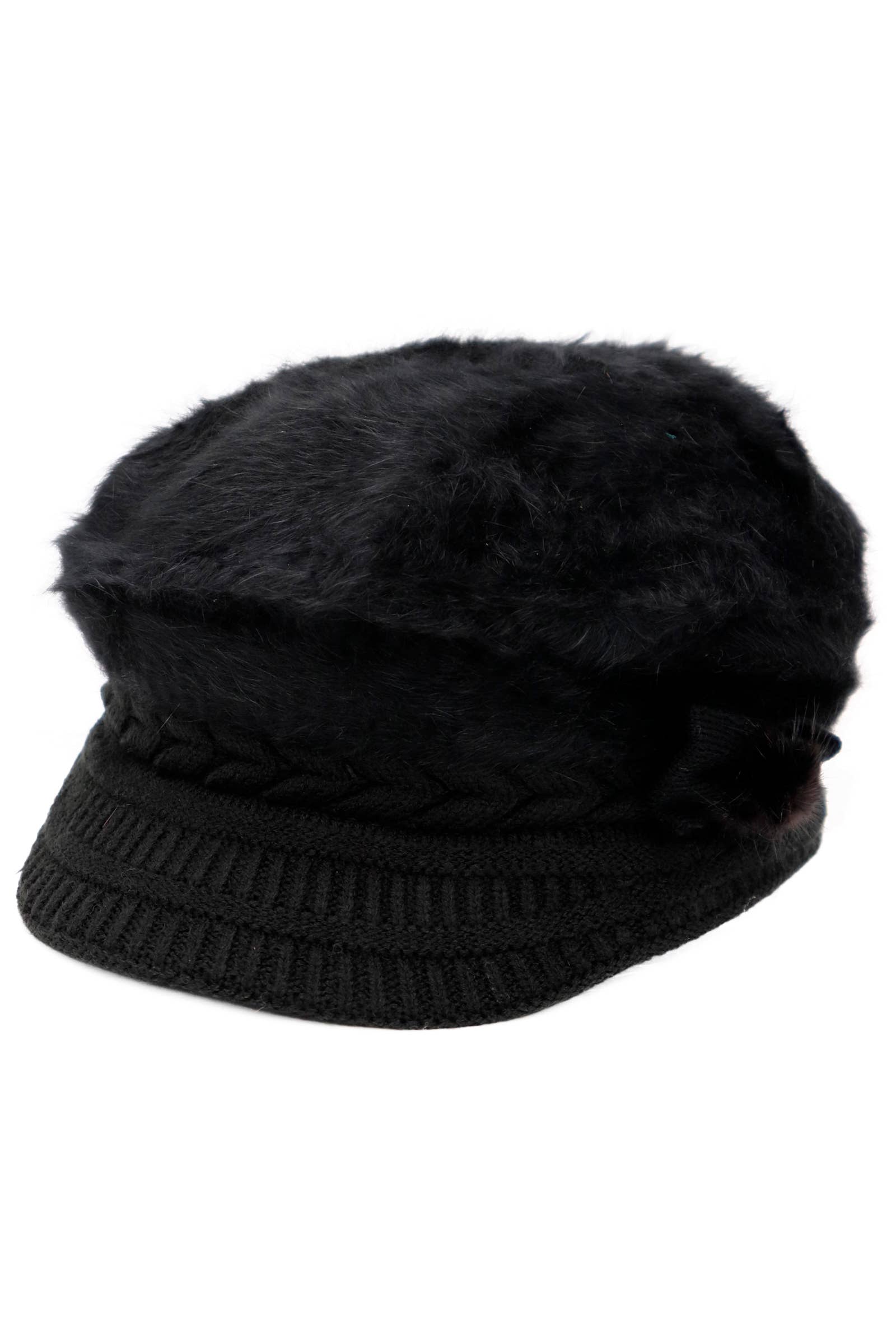 Cap Zone - Wholesale Newsboy/Schoolboy Hat - Women's - Vegan Angora Fur Chevron Knitted Fiddler Cap2