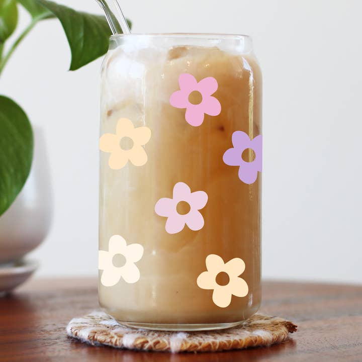 Retro Flower Beer Can Glass Cup - Lavender for wholesale by Charlotte Nadine Creations