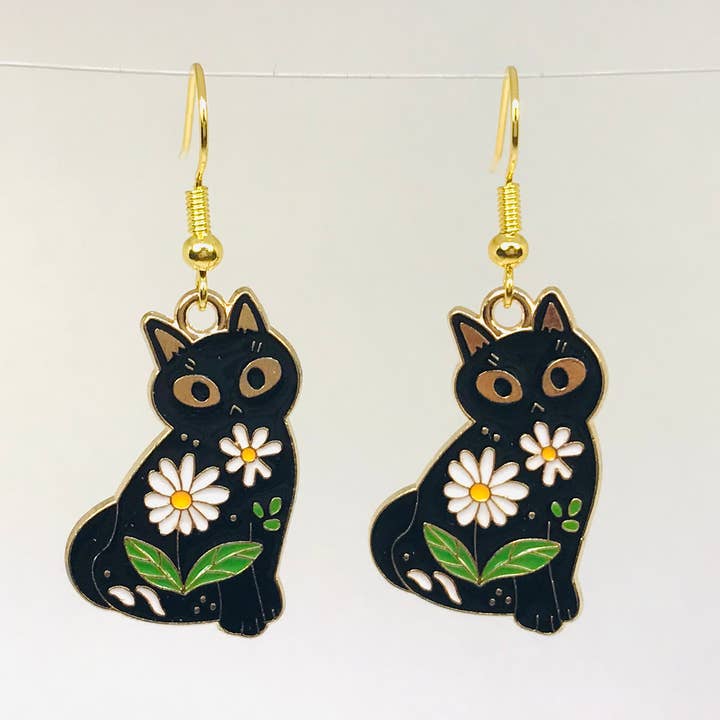 SimpleNGreat - Wholesale Dangle Earrings - Flower Cat Earrings, Cute Cat In The bush Jewelry