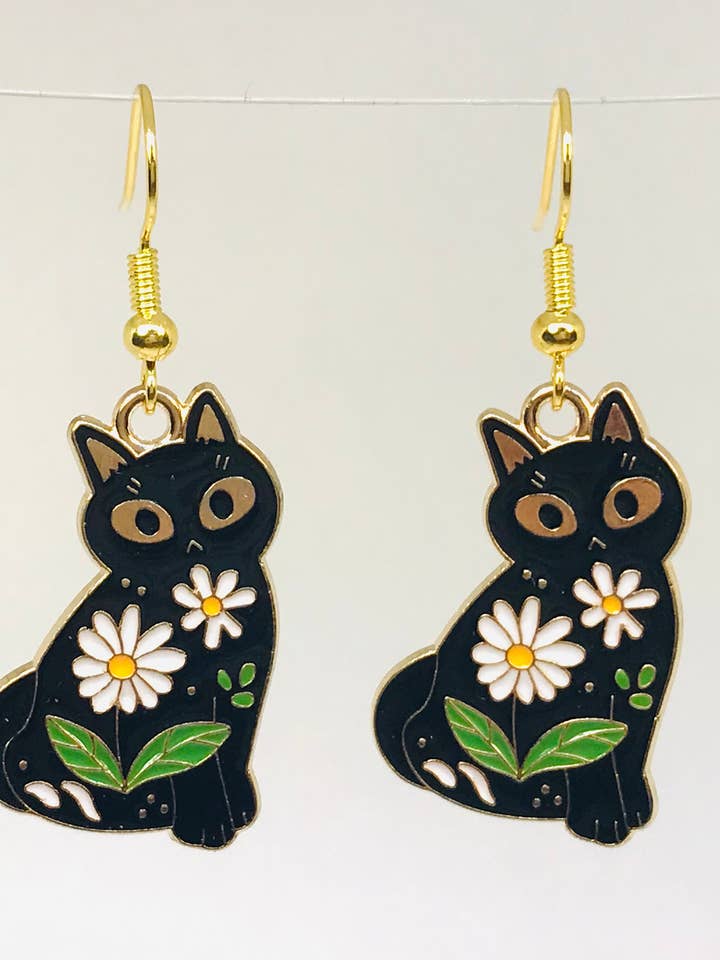 Flower Cat Earrings, Cute Cat In The bush Jewelry for wholesale by SimpleNGreat