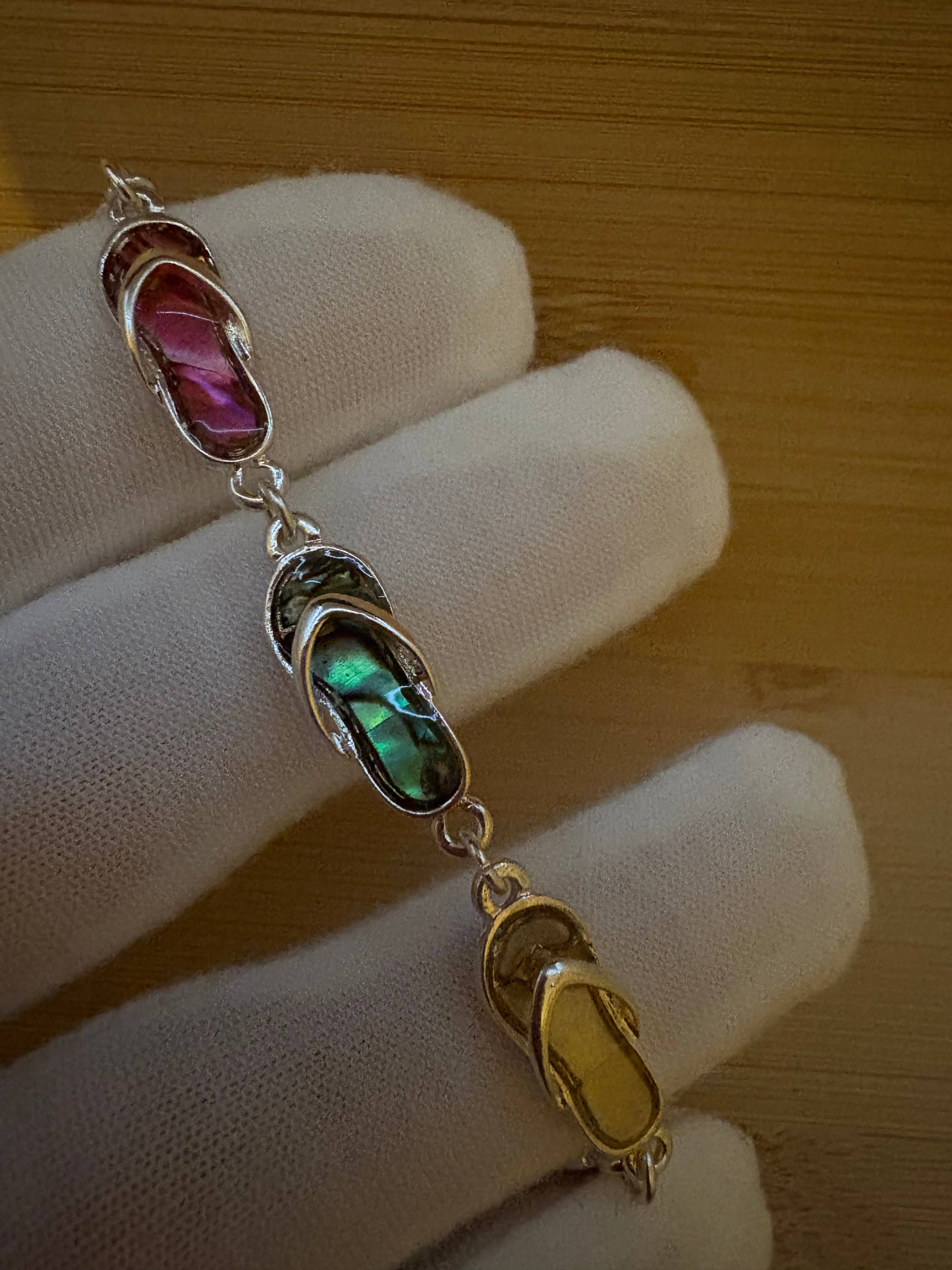 0011 PREMIERE - Wholesale Link & Chain Bracelet - FR2699 Multi-Tone Abalone Flip Flop Link & Chain Bracelet5