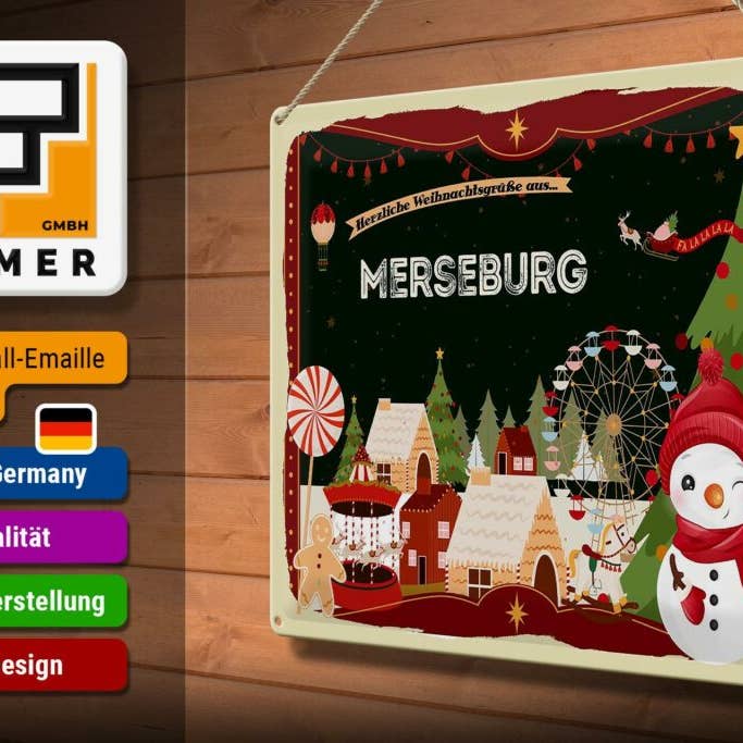 Femer - Wholesale Muurkunst Kerst - Tinnen bord kerstgroeten MERSEBURG cadeau decoratief bord 40x30 cm2