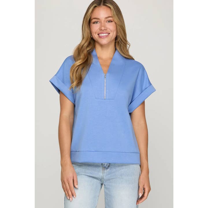 NOVA CAMISOLA DE OMBRO CAÍDO COM GOLA ALTA E FECHO DE MEIO ZIPPER por atacado de STYLE USA