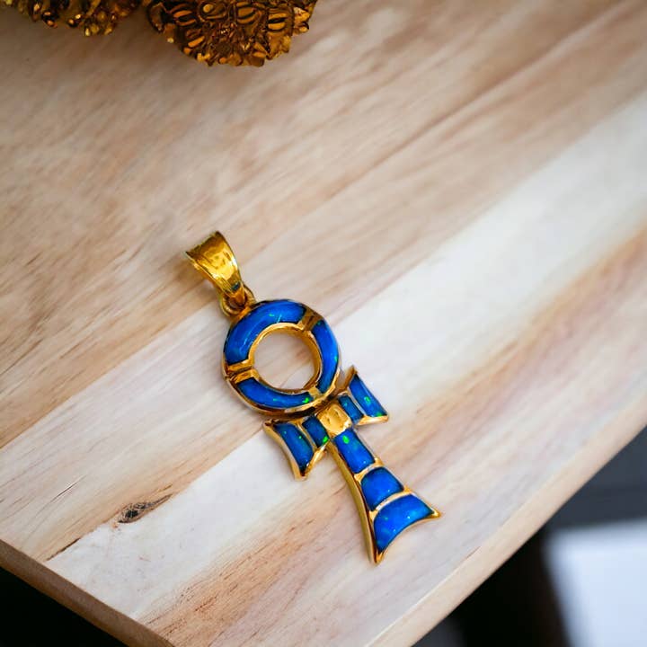 ALADDIN'S LAMP JEWELRY - Venta al por mayor Abalorios/colgantes individuales - Colgante de ópalo Ankh de oro con la llave de la vida