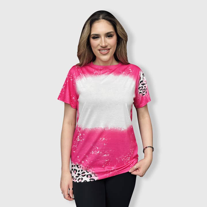 Cheetah Pink Blank Faux Bleached Top for wholesale by ILTEX Apparel