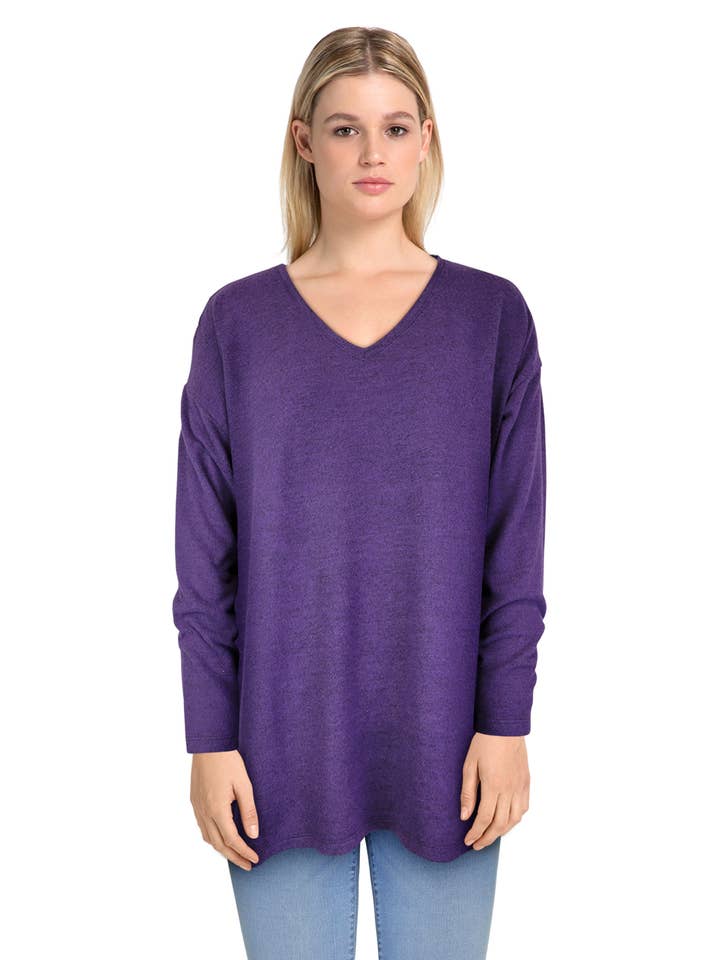 Sweater-like V Neck w Yoke Back- Gothic Grape (D32111) for wholesale by Dantelle Apparel