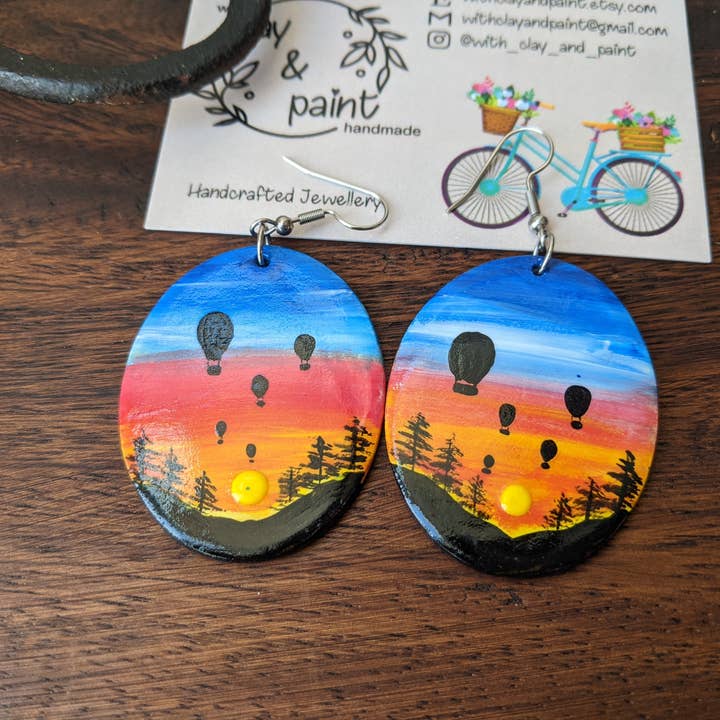 Hot Air Balloons large statement earrings for wholesale by With Clay & Paint