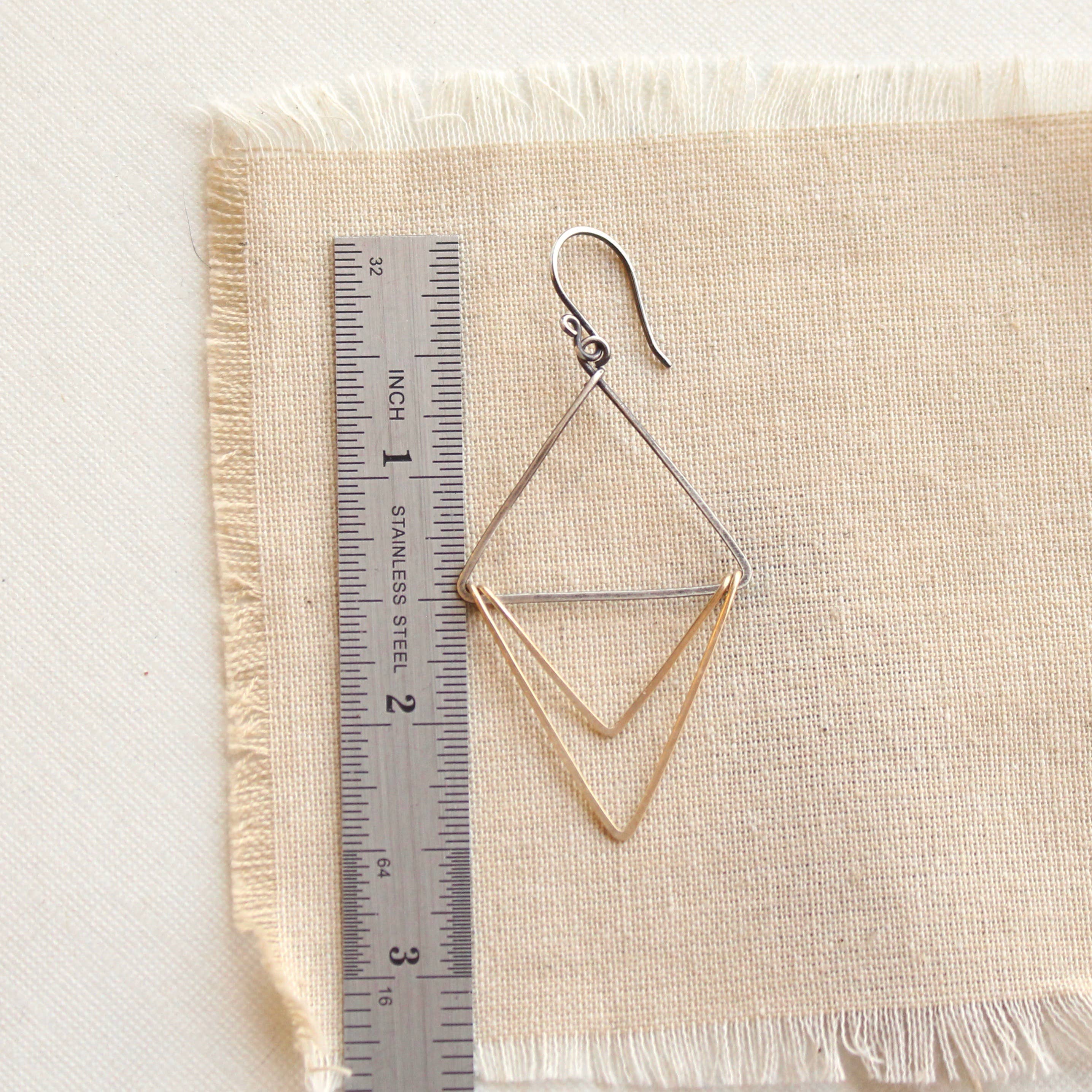 Sarah DeAngelo - Wholesale Dangle Earrings - Mixed Metal Triple Triangle Hoop Earrings, Unique Hoops2