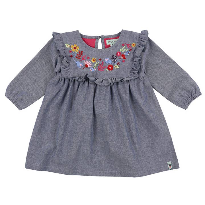 Blå skovblomstret broderet kjole for engroshandel hos Lilly and Sid