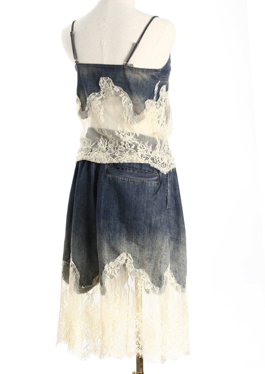 Sanyao Fashion - Wholesale Top & Short Set (NOT Loungewear) - Women's - M37 Lace-Stitched Denim Two-Piece with Suspender Shorts13