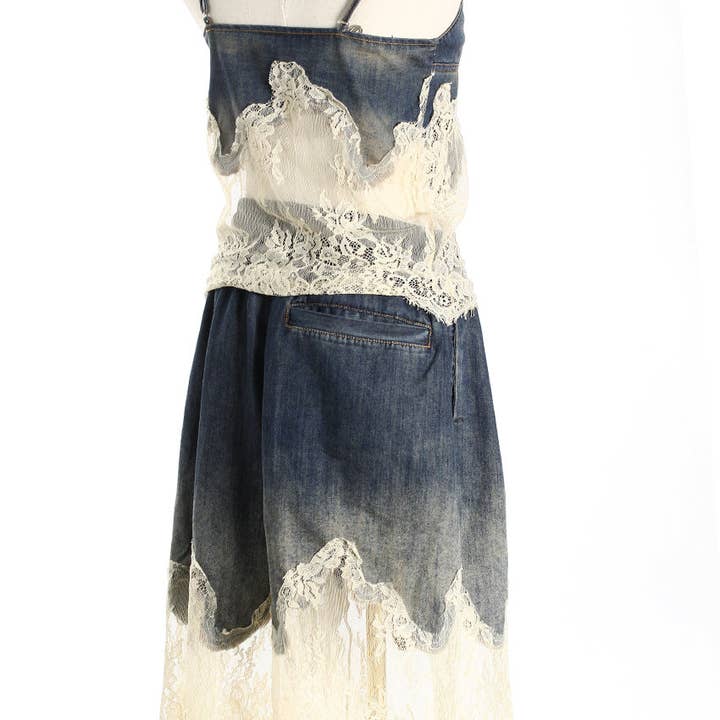 Sanyao Fashion - Wholesale Top & Short Set (NOT Loungewear) - Women's - M37 Lace-Stitched Denim Two-Piece with Suspender Shorts13
