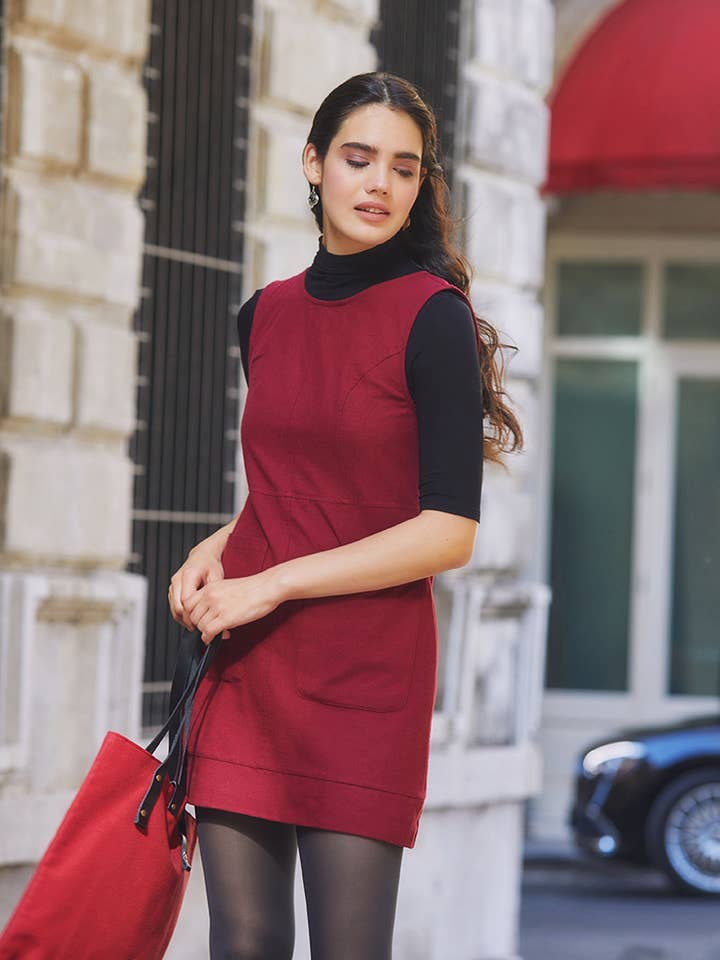 Maroon Mini Cotton Gilet Dress for wholesale by BohoClandestino