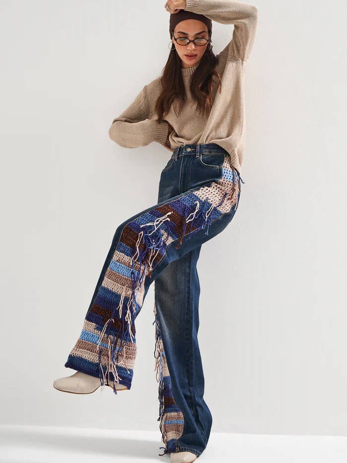 Flare Palazzo Denim Jeans: Handmade Crochet Boho Patchwork
for wholesale by DesignofBoho