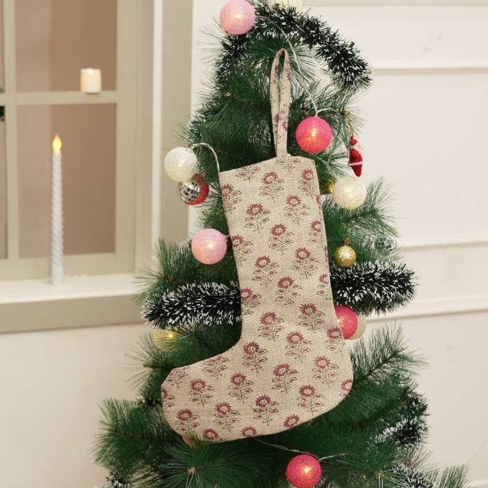 Unique Crafted Block Print Christmas Stocking - Bagru Buti for wholesale by Fabdivine