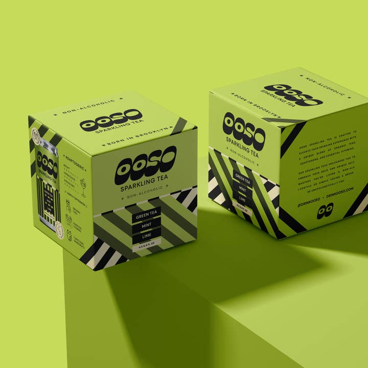 OOSO Sparkling Tea - Wholesale Non-Alcoholic Aperitif/Mocktail - Green Tea Mint Lime Sparkling Tea | 4-Pack Boxes1