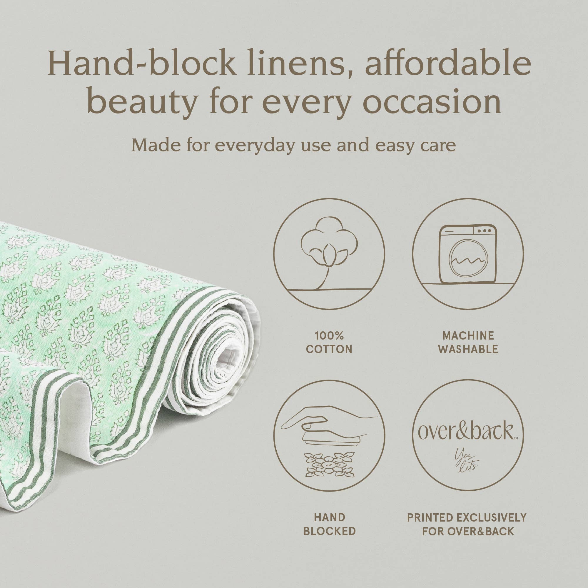 over&back - Wholesale Table Runner -  Hand-Blocked Table Runner Floral Patterns 18x1087