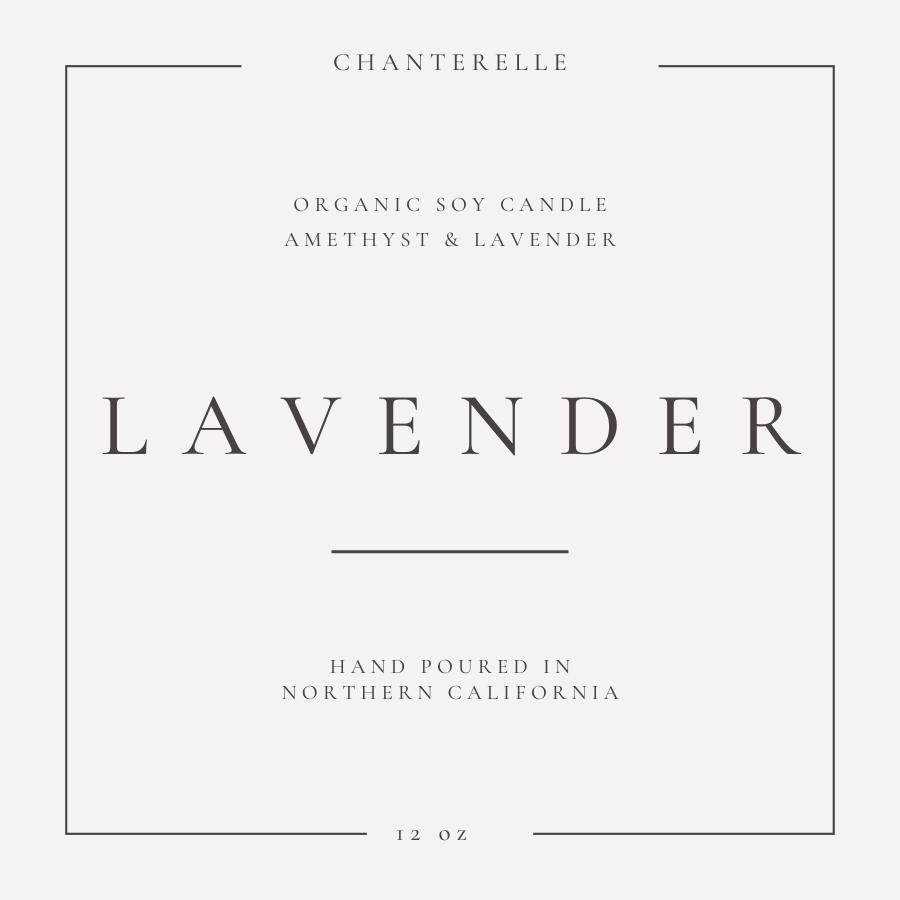 Chanterelle – Großhandel Kerze im Glas / gefüllte Kerze – Bio-Sojakerze 12 oz „Lavendel“ mit Edelsteinen2