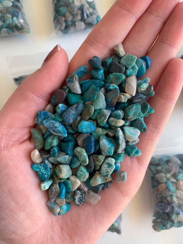 Chrysocolla Semi-Polished Chip Bag for wholesale by Crystal Vibes Inc.