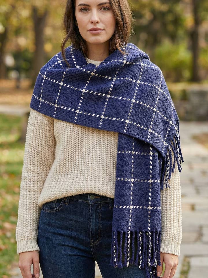 Stitched Plaid Acrylic Scarf With Fringe for wholesale by SAACHI