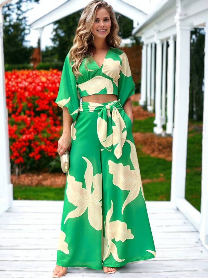 Anna Kaci Wholesale - Wholesale Top & Pant Set (NOT Loungewear) - Women's - Tropical Floral Summer Coordinates