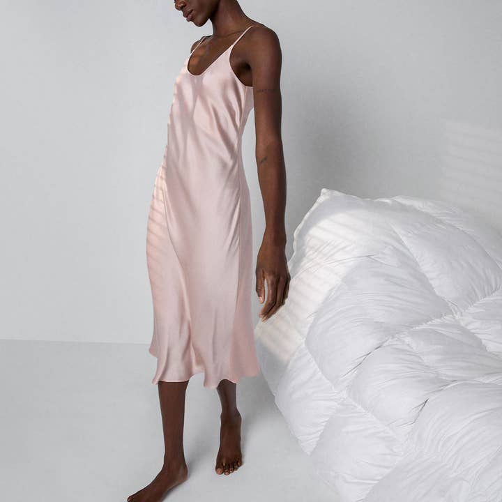Delicate Pink Washable Silk Bias Slip Dress for wholesale on Faire