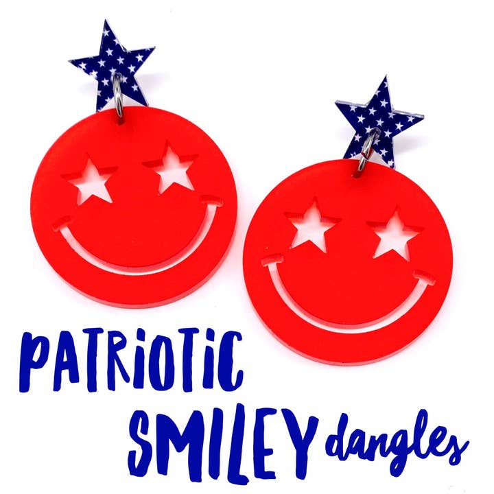 2" Patriotisk Smiley Akryl Dingleøreringe - Patriotiske Øreringe for engroshandel hos Doohickies