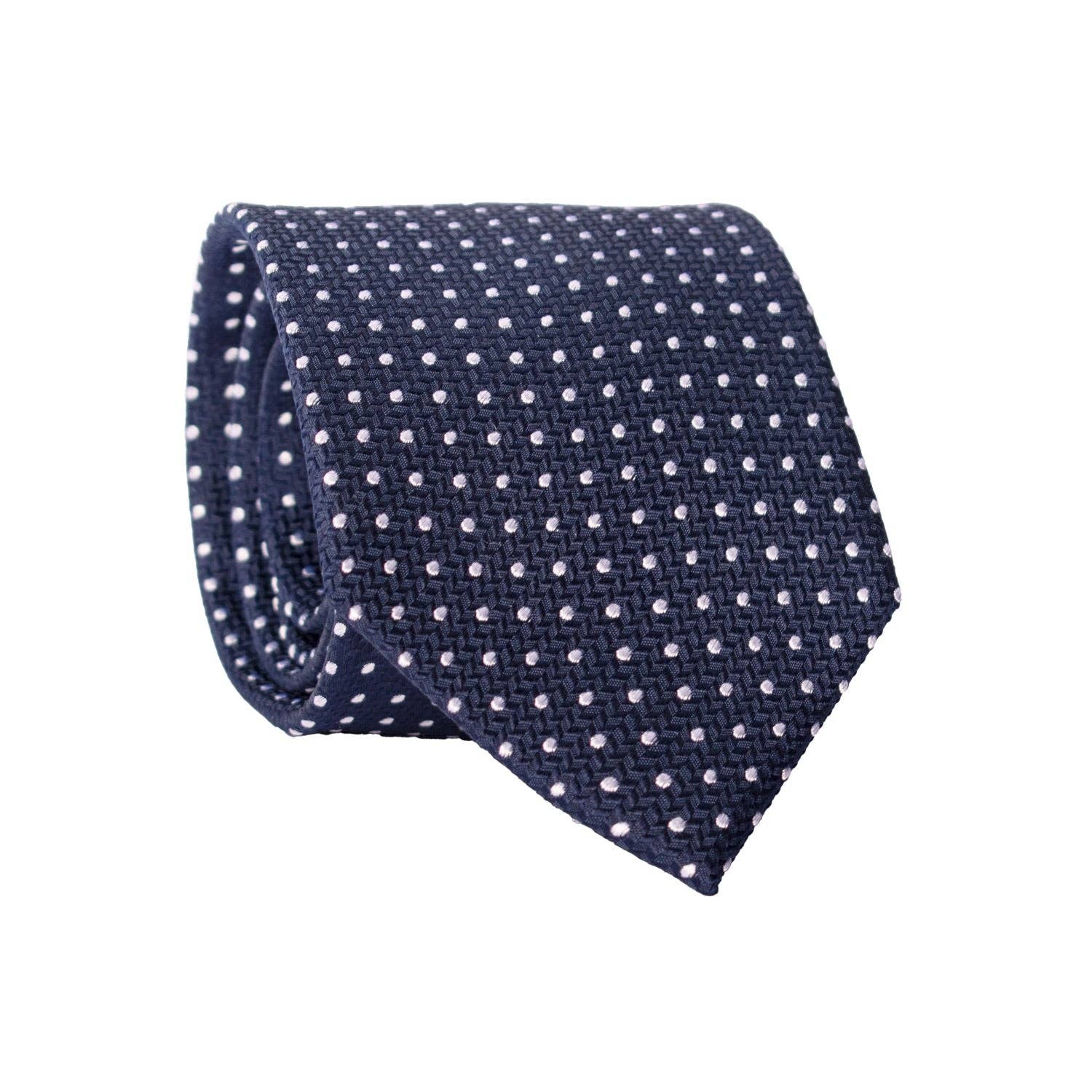 Graffeo Cravatte - Wholesale Necktie - Men's - Blue Silk Formal Tie with Silver Gray Polka Dots CY69263