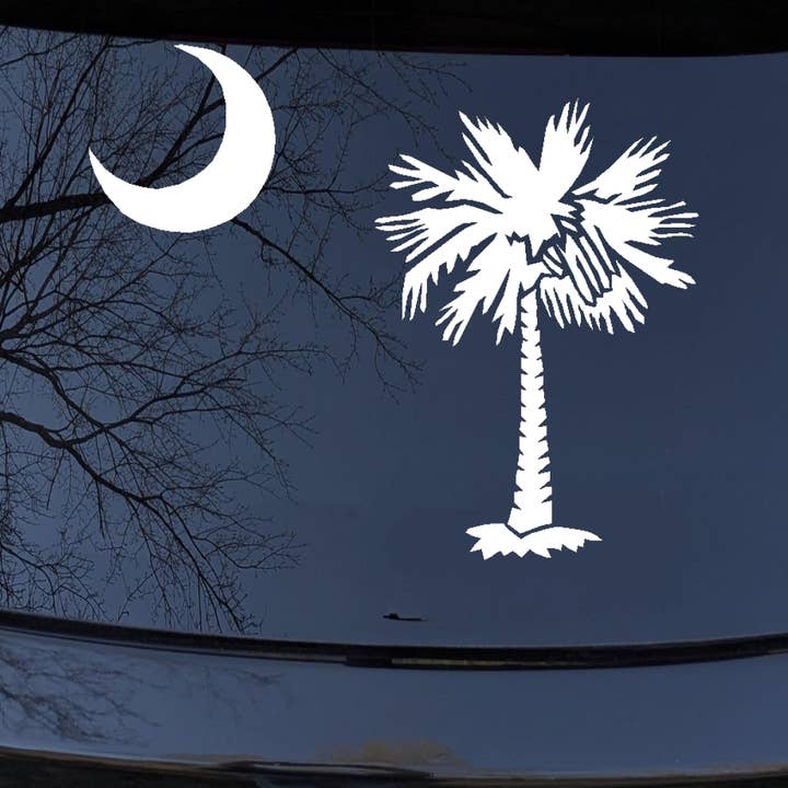 Palmetto Moon Palm Tree Decal Car Truck Window Sticker for wholesale by Rad Dezigns