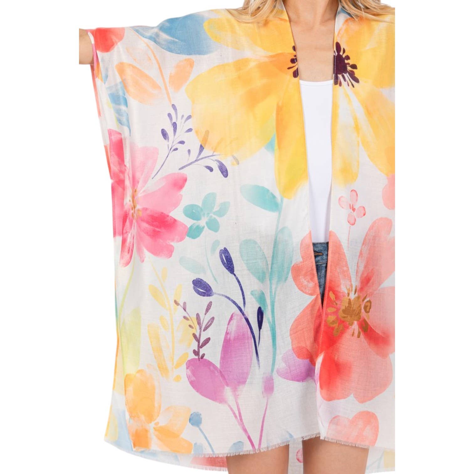 Artini Accessories - Vente Kimono – femme - Kimono léger à imprimé floral aquarelle1