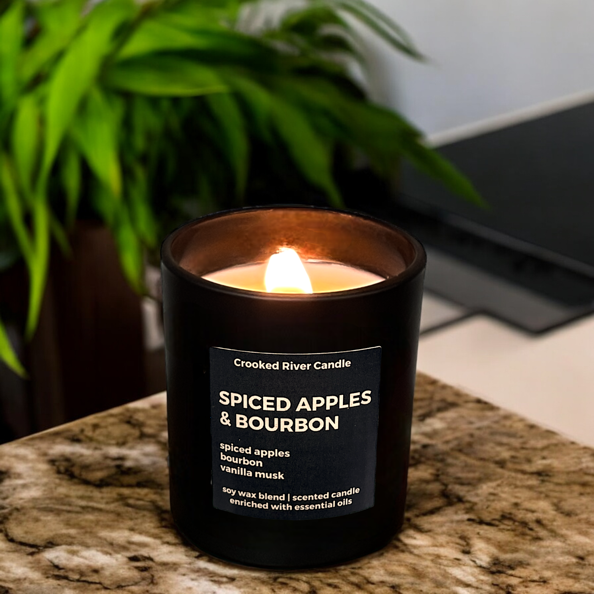 Crooked River Candle - Wholesale Jar/Filled Candle - Spiced Apples & Bourbon Candle- Matte Black Jar- Bamboo Lid3