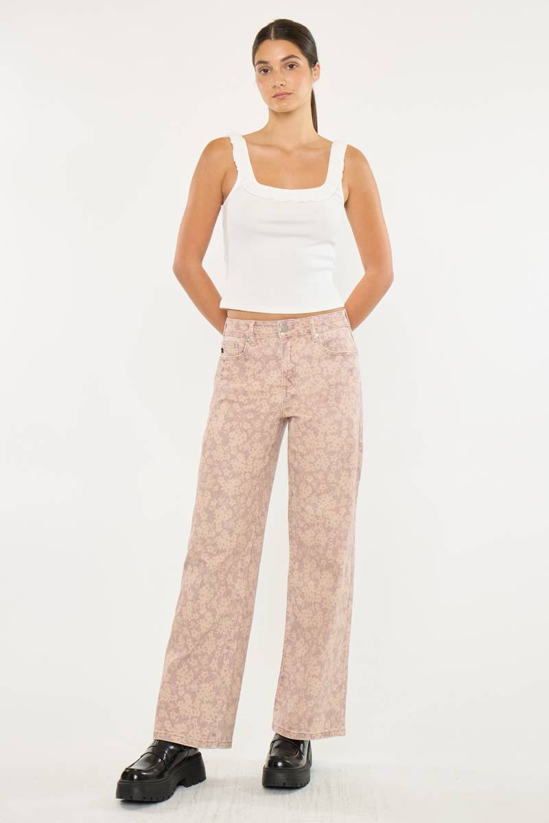DUSTY ROSE HIGH RISE WIDE LEG JEANS-KC2166DR for wholesale on Faire0