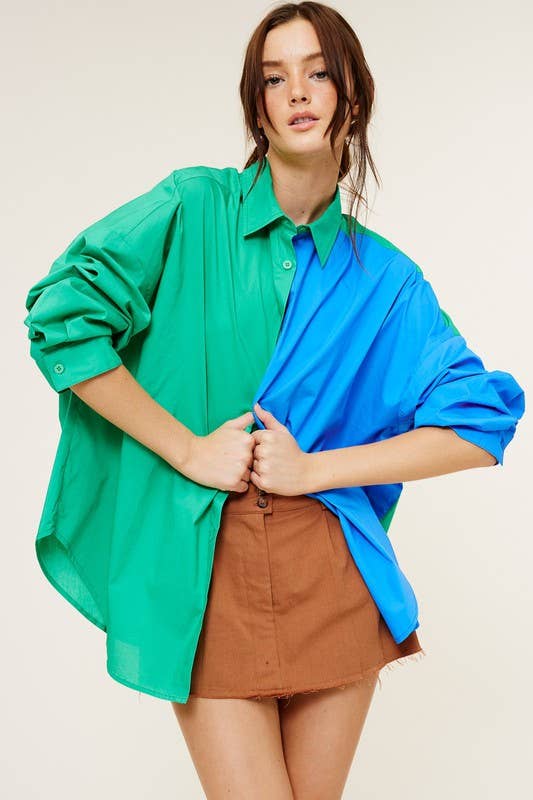 Mimosa - Wholesale Button Down Shirt - Women's - Color-Block Oversized Button Down Shirt9
