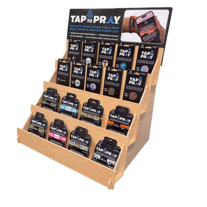 Versible - Wholesale Retailer Display - Kids & Baby - Tap To Prayâ„¢ 4-Tier Wood Merchandiser (Display Only)